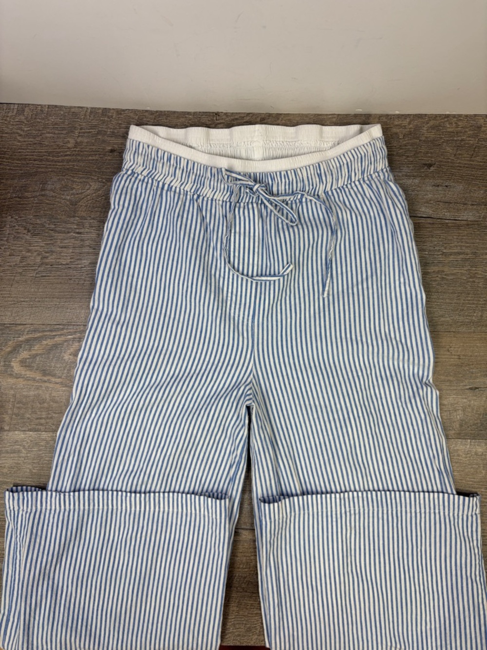 Nasty Gal Blue & White Striped Cotton Wide Leg Pants | Size US 8